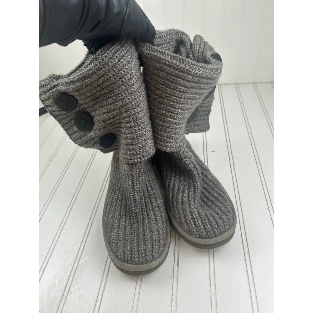 UGG Classic Cardy Gray Knit Button Tall Boots Women's Size 7